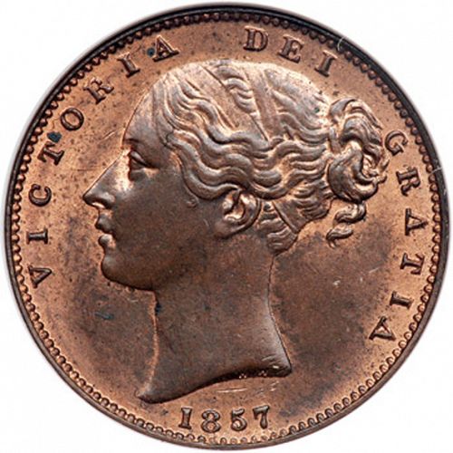 Farthing Obverse Image minted in UNITED KINGDOM in 1857 (1837-01  -  Victoria)  - The Coin Database