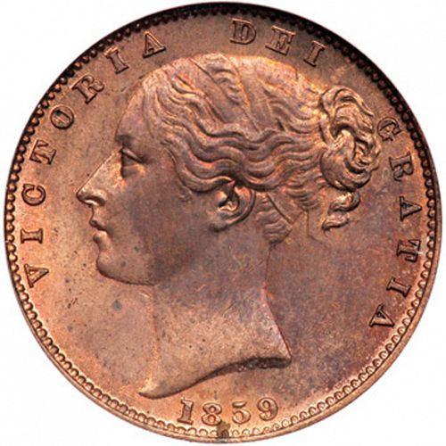 Farthing Obverse Image minted in UNITED KINGDOM in 1859 (1837-01  -  Victoria)  - The Coin Database