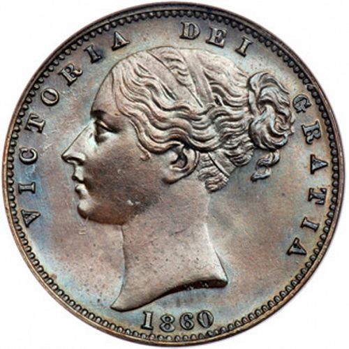Farthing Obverse Image minted in UNITED KINGDOM in 1860 (1837-01  -  Victoria)  - The Coin Database