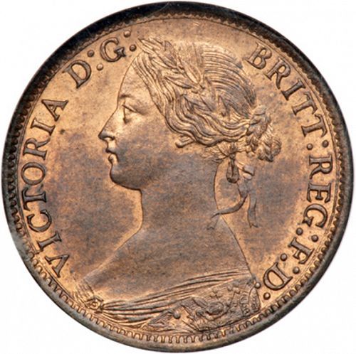 Farthing Obverse Image minted in UNITED KINGDOM in 1867 (1837-01  -  Victoria)  - The Coin Database