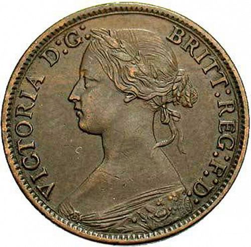 Farthing Obverse Image minted in UNITED KINGDOM in 1869 (1837-01  -  Victoria)  - The Coin Database