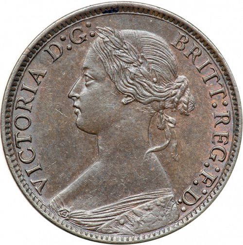 Farthing Obverse Image minted in UNITED KINGDOM in 1875 (1837-01  -  Victoria)  - The Coin Database