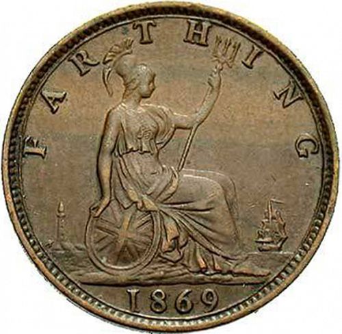 Farthing Reverse Image minted in UNITED KINGDOM in 1869 (1837-01  -  Victoria)  - The Coin Database