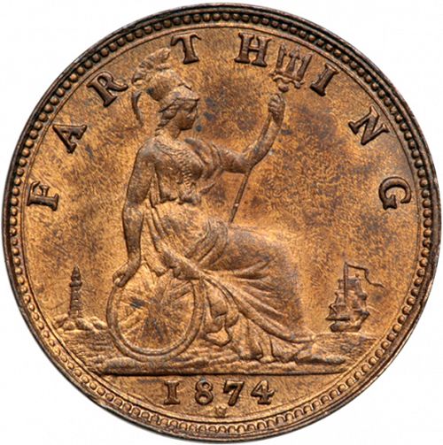 Farthing Reverse Image minted in UNITED KINGDOM in 1874H (1837-01  -  Victoria)  - The Coin Database