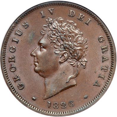 Penny Obverse Image minted in UNITED KINGDOM in 1826 (1820-30 - George IV)  - The Coin Database