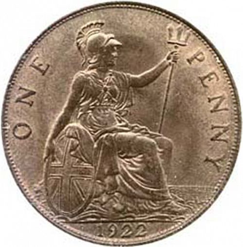 Penny Reverse Image minted in UNITED KINGDOM in 1922 (1910-36  -  George V)  - The Coin Database