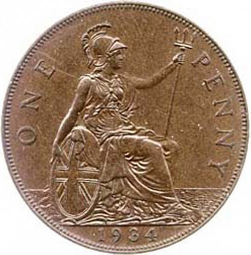Penny Reverse Image minted in UNITED KINGDOM in 1934 (1910-36  -  George V)  - The Coin Database