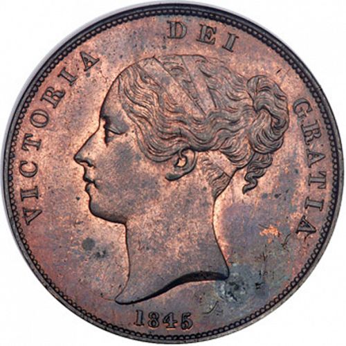 Penny Obverse Image minted in UNITED KINGDOM in 1845 (1837-01  -  Victoria)  - The Coin Database