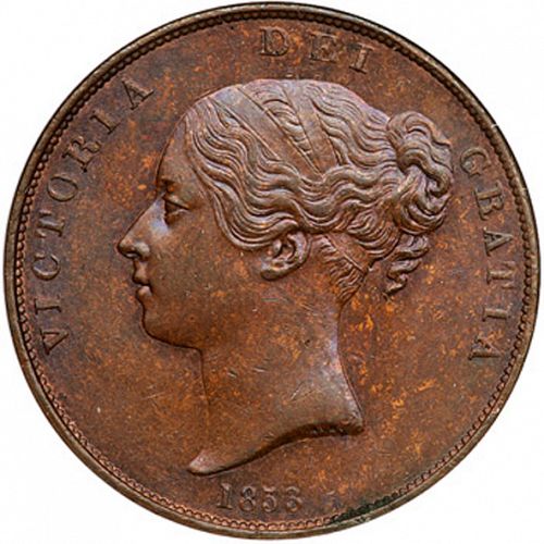 Penny Obverse Image minted in UNITED KINGDOM in 1853 (1837-01  -  Victoria)  - The Coin Database