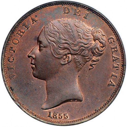 Penny Obverse Image minted in UNITED KINGDOM in 1855 (1837-01  -  Victoria)  - The Coin Database
