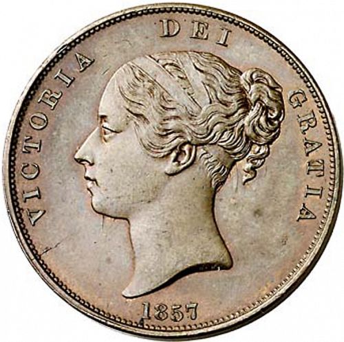 Penny Obverse Image minted in UNITED KINGDOM in 1857 (1837-01  -  Victoria)  - The Coin Database