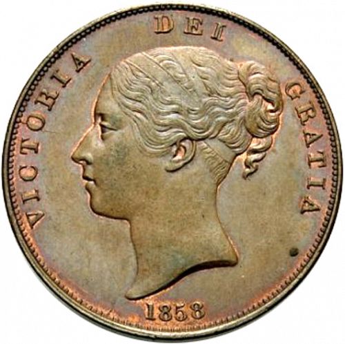 Penny Obverse Image minted in UNITED KINGDOM in 1858 (1837-01  -  Victoria)  - The Coin Database