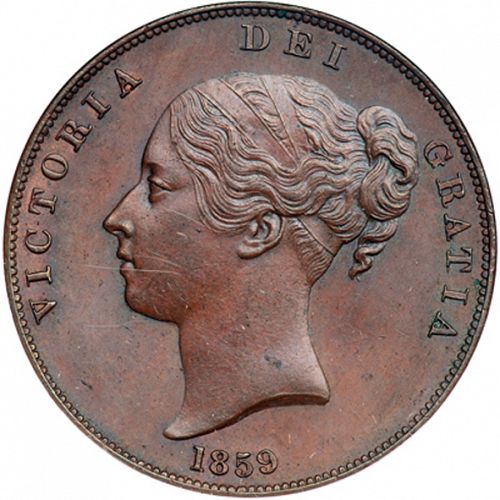 Penny Obverse Image minted in UNITED KINGDOM in 1859 (1837-01  -  Victoria)  - The Coin Database