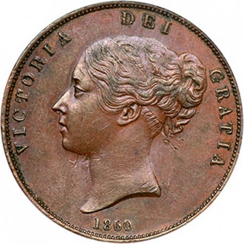 Penny Obverse Image minted in UNITED KINGDOM in 1860 (1837-01  -  Victoria)  - The Coin Database