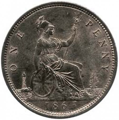 Penny Reverse Image minted in UNITED KINGDOM in 1865 (1837-01  -  Victoria)  - The Coin Database