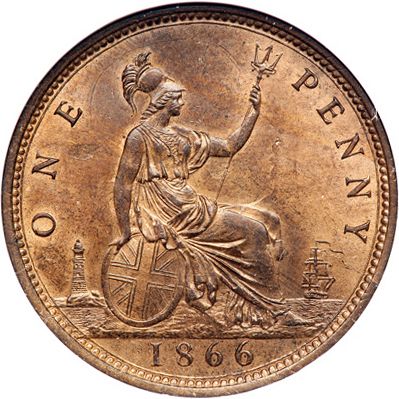 Penny Reverse Image minted in UNITED KINGDOM in 1866 (1837-01  -  Victoria)  - The Coin Database