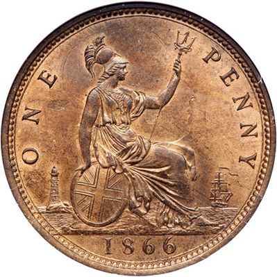 Penny Reverse Image minted in UNITED KINGDOM in 1866 (1837-01  -  Victoria)  - The Coin Database