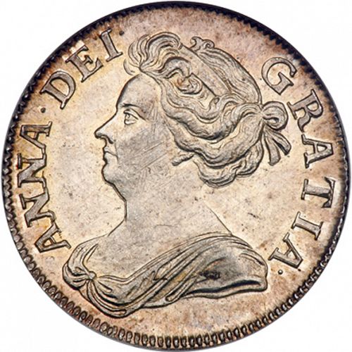 Shilling Obverse Image minted in UNITED KINGDOM in 1708 (1701-14 - Anne)  - The Coin Database