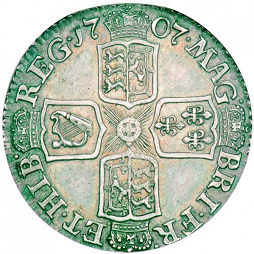 Shilling Reverse Image minted in UNITED KINGDOM in 1707 (1701-14 - Anne)  - The Coin Database