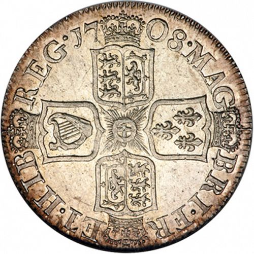 Shilling Reverse Image minted in UNITED KINGDOM in 1708 (1701-14 - Anne)  - The Coin Database