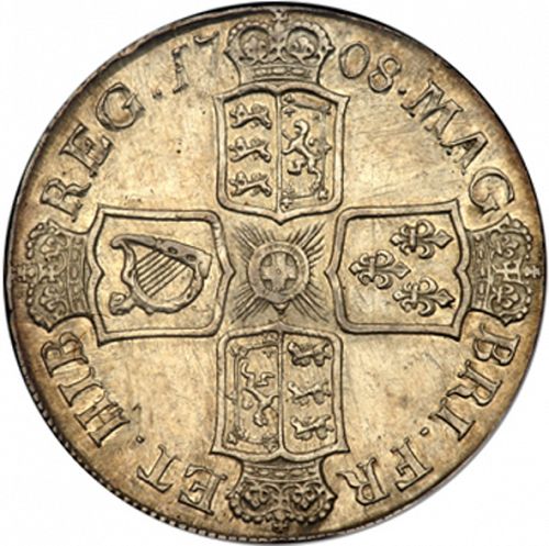 Shilling Reverse Image minted in UNITED KINGDOM in 1708 (1701-14 - Anne)  - The Coin Database