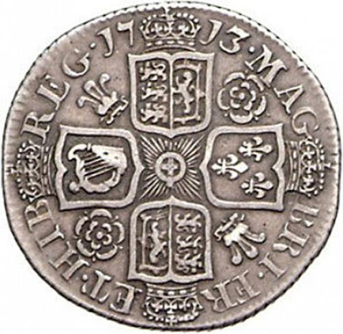 Shilling Reverse Image minted in UNITED KINGDOM in 1713 (1701-14 - Anne)  - The Coin Database