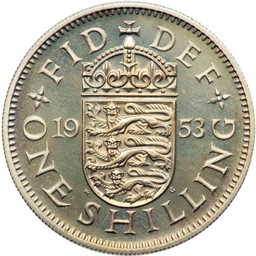 Shilling Reverse Image minted in UNITED KINGDOM in 1953E (1953-70  -  Elizabeth II)  - The Coin Database