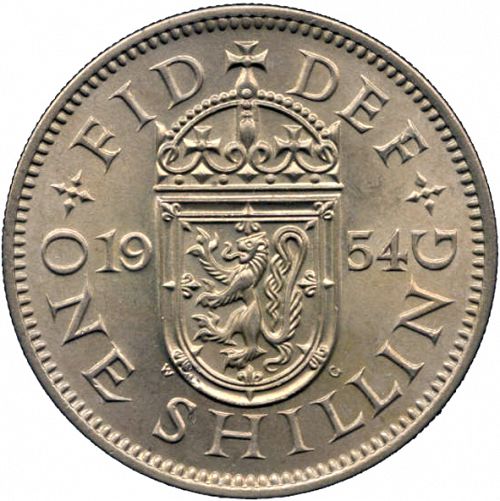 Shilling Reverse Image minted in UNITED KINGDOM in 1954S (1953-70  -  Elizabeth II)  - The Coin Database