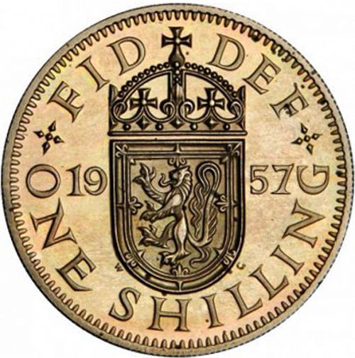 Shilling Reverse Image minted in UNITED KINGDOM in 1957S (1953-70  -  Elizabeth II)  - The Coin Database
