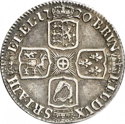 Shilling Reverse Image minted in UNITED KINGDOM in 1720 (1714-27 - George I)  - The Coin Database