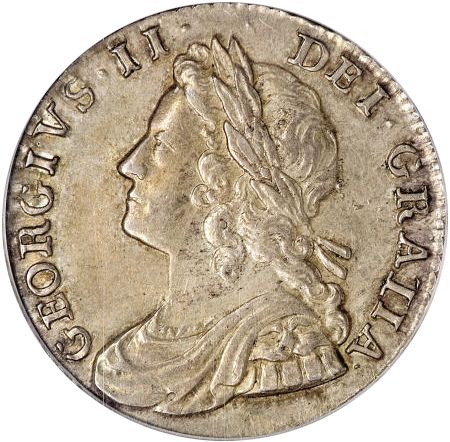 Shilling Obverse Image minted in UNITED KINGDOM in 1734 (1727-60 - George II)  - The Coin Database