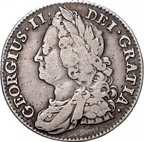Shilling Obverse Image minted in UNITED KINGDOM in 1743 (1727-60 - George II)  - The Coin Database