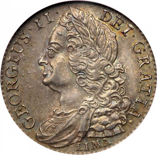 Shilling Obverse Image minted in UNITED KINGDOM in 1745 (1727-60 - George II)  - The Coin Database