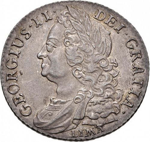 Shilling Obverse Image minted in UNITED KINGDOM in 1745 (1727-60 - George II)  - The Coin Database