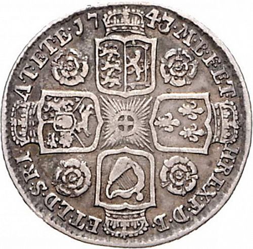 Shilling Reverse Image minted in UNITED KINGDOM in 1743 (1727-60 - George II)  - The Coin Database