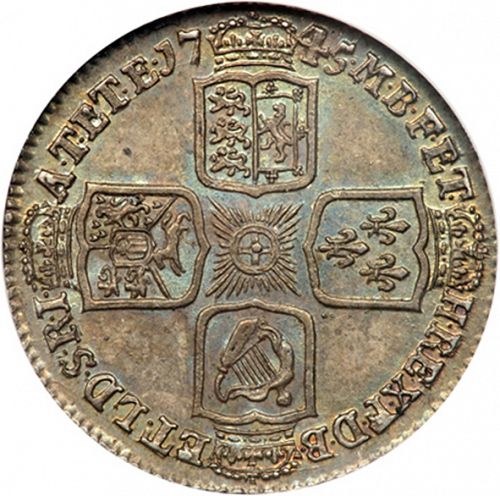Shilling Reverse Image minted in UNITED KINGDOM in 1745 (1727-60 - George II)  - The Coin Database