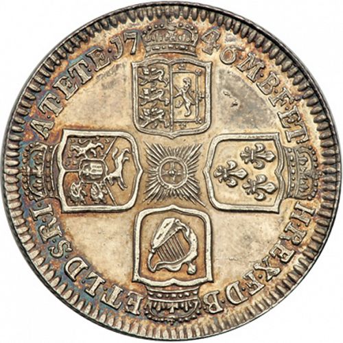 Shilling Reverse Image minted in UNITED KINGDOM in 1746 (1727-60 - George II)  - The Coin Database
