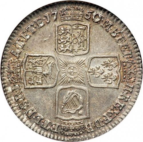 Shilling Reverse Image minted in UNITED KINGDOM in 1750 (1727-60 - George II)  - The Coin Database