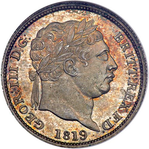 Shilling Obverse Image minted in UNITED KINGDOM in 1819 (1760-20 - George III - New coinage)  - The Coin Database