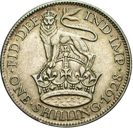 Shilling Reverse Image minted in UNITED KINGDOM in 1928 (1910-36  -  George V)  - The Coin Database