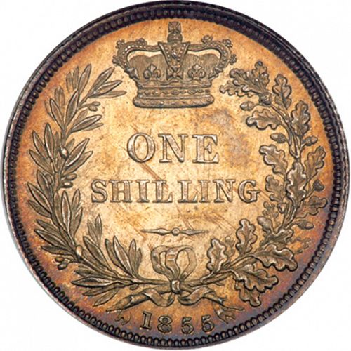 Shilling Reverse Image minted in UNITED KINGDOM in 1855 (1837-01  -  Victoria)  - The Coin Database