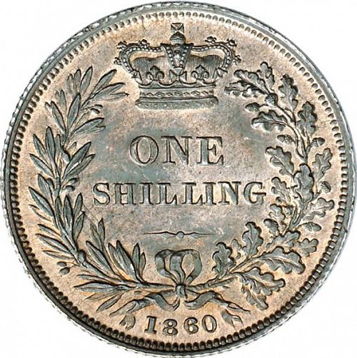 Shilling Reverse Image minted in UNITED KINGDOM in 1860 (1837-01  -  Victoria)  - The Coin Database