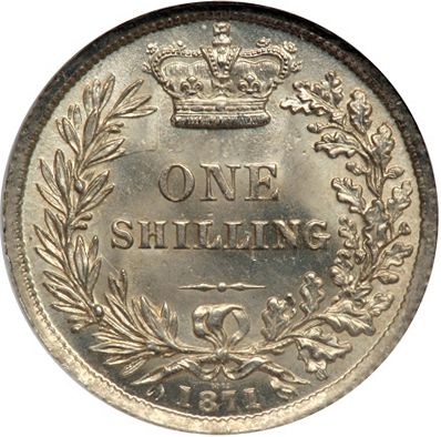 Shilling Reverse Image minted in UNITED KINGDOM in 1871 (1837-01  -  Victoria)  - The Coin Database