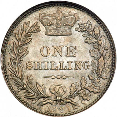 Shilling Reverse Image minted in UNITED KINGDOM in 1881 (1837-01  -  Victoria)  - The Coin Database