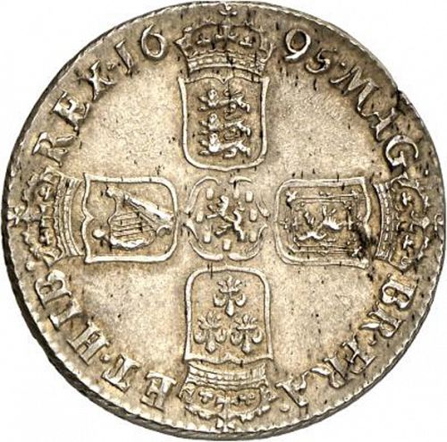 Shilling Reverse Image minted in UNITED KINGDOM in 1695 (1694-01 - William III)  - The Coin Database