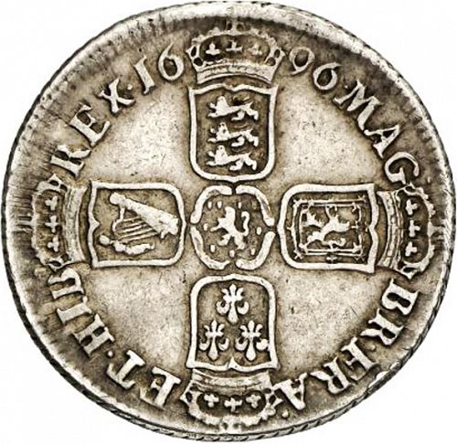 Shilling Reverse Image minted in UNITED KINGDOM in 1696C (1694-01 - William III)  - The Coin Database