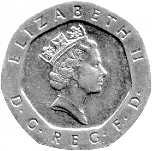 20p Obverse Image minted in UNITED KINGDOM in 1992 (1971-up  -  Elizabeth II - Decimal Coinage)  - The Coin Database