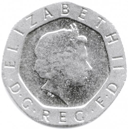 20p Obverse Image minted in UNITED KINGDOM in 2001 (1971-up  -  Elizabeth II - Decimal Coinage)  - The Coin Database