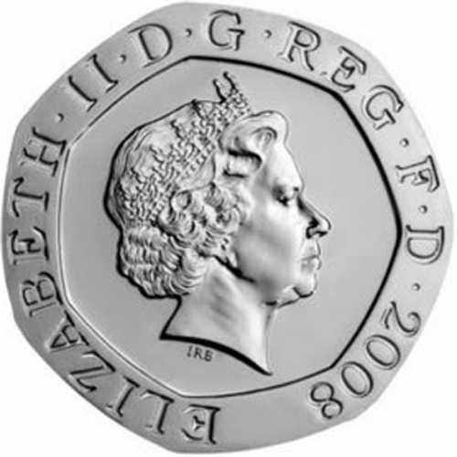 20p Obverse Image minted in UNITED KINGDOM in 2008 (1971-up  -  Elizabeth II - Decimal Coinage)  - The Coin Database
