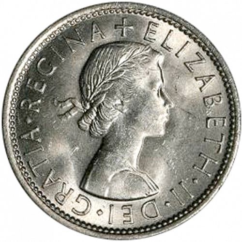 Florin Obverse Image minted in UNITED KINGDOM in 1966 (1953-70  -  Elizabeth II)  - The Coin Database